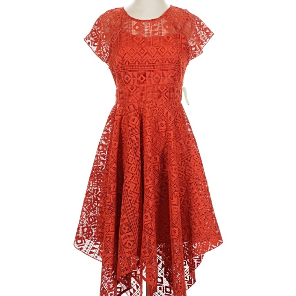 Nwt Athropologie Maeve Rust Orange-Red Handkerchief Hem Dress, Size 4